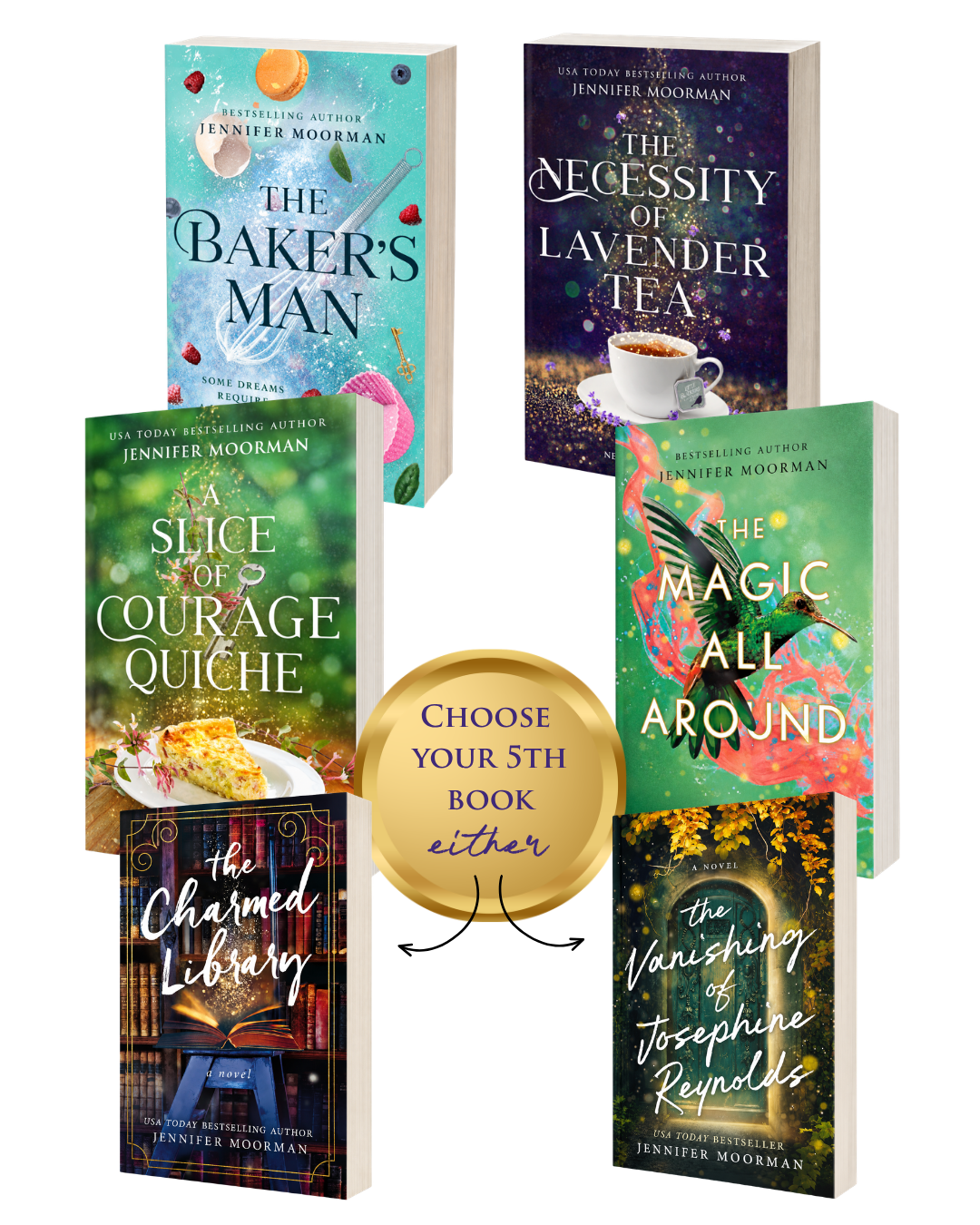 Exclusive 5-Book Bundle: five novels by Jennifer Moorman, with a choice of fifth book