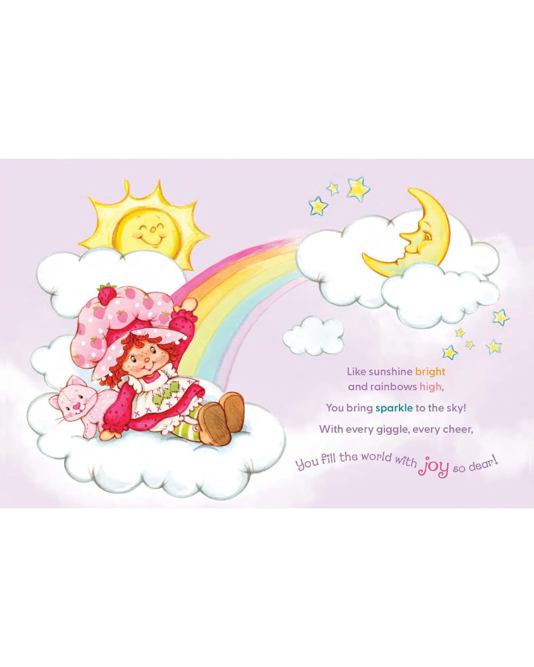 Inside You Are Berry Special: Strawberry Shortcake resting on a cloud under a rainbow